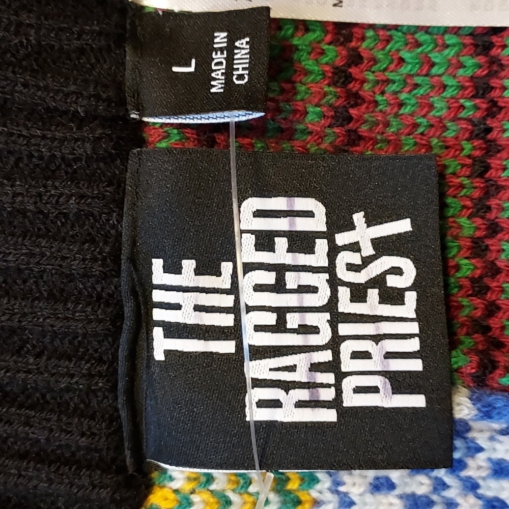 The Ragged Priest Free People NWOT Retro Grandmacore Cozy Patchwork Knit Pants L - Picture 8 of 10